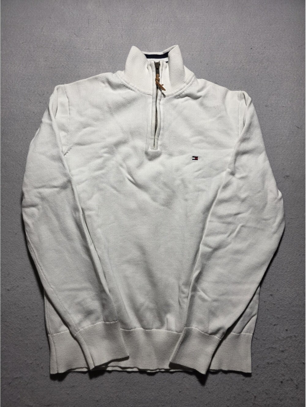 Men’s Tommy Hilfiger White 1/4 Zip Pullover Sweater Size Large (L/G) 100% Cotton